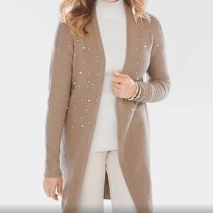Chico Cardigan Duster | Tan Open Front Sweater Embellishments Wool Blend Size 0